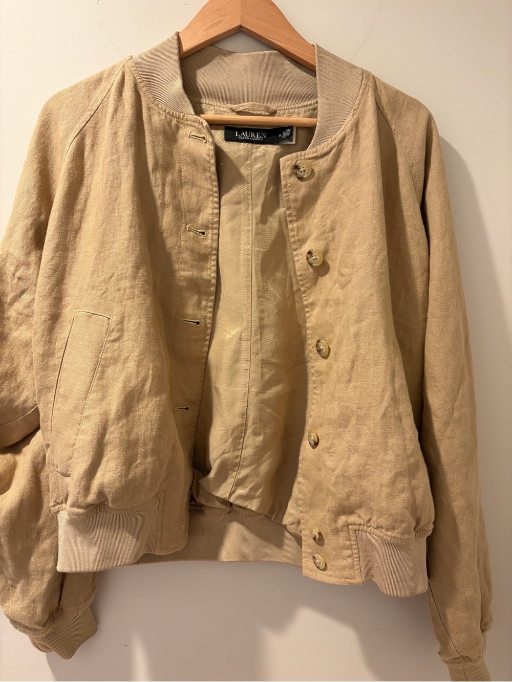 Lauren Ralph Lauren Soft Linen Tan/Beige Bomber Jacket